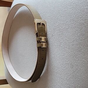 Etienne Aigner Tan Green Leather Belt, Sz Medium, Reptile Mock Lizard Style